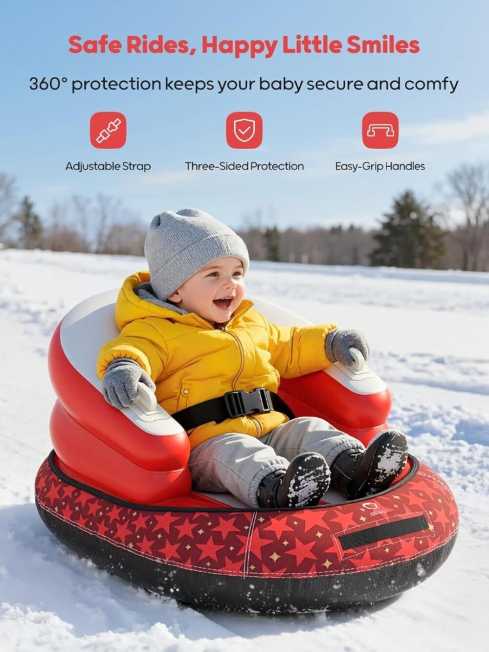 Snow Sled for Toddlers 1-3 with Canvas Cover, Inflatable Baby Sled with 3-Sided - Picture 2 of 7